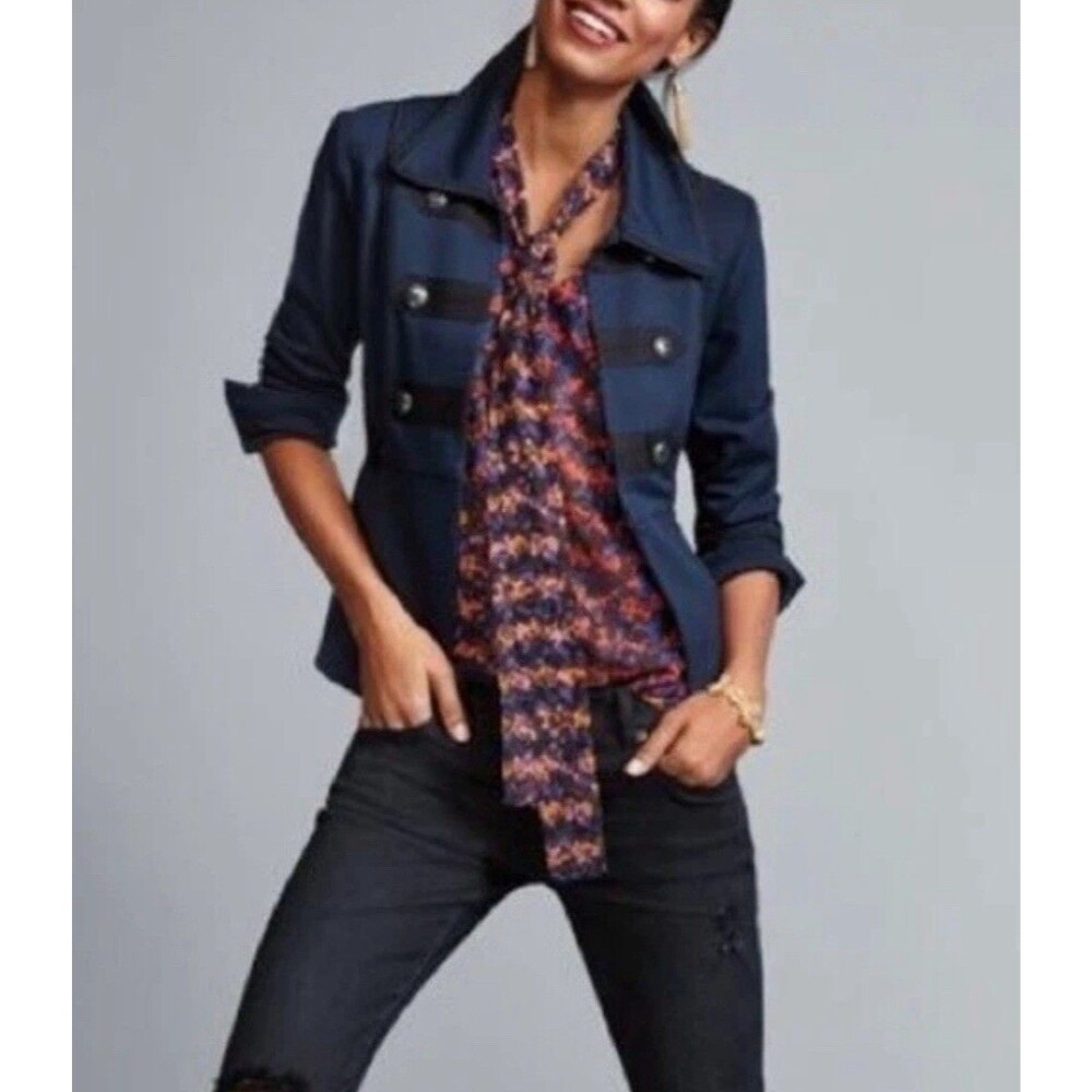 CAbi Blazer the Band Jacket medium Navy Blue Black‎ 3375 Military Ponte Stretch